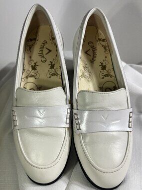 Callaway Leather Penny Loafer Golf Shoes White‎ Cleats Sz 7